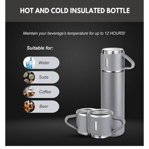 Stylish  Vacuum Flask Set with Cups. One Light Pink one Black. Box A